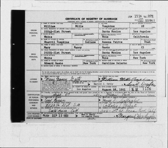 Marriage Certificate, Sep. 8, 1951